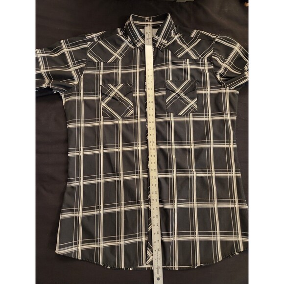 Vtg Flying Hoss‎ Ranch Wear Pearl Snap Shirt Western Guitar Skater Plaid XL XXL - Picture 13 of 16